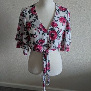 Charlotte Russe Floral Tie Front Crop Top